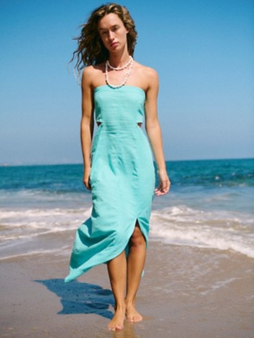 Free People Aqua Strapless Maxi Dress with Side Cutouts